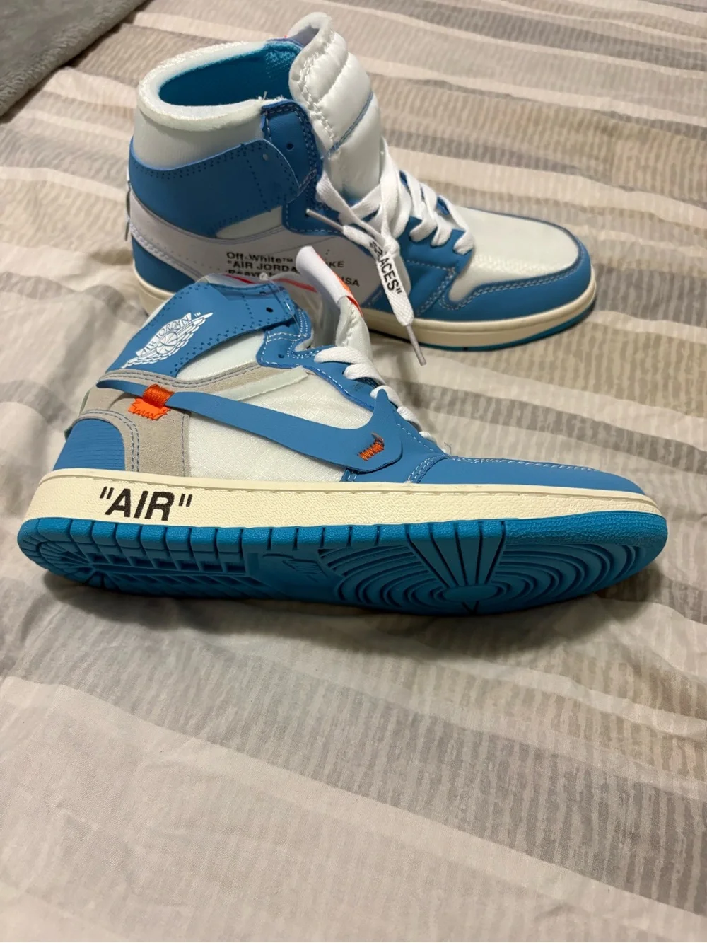 Jordan Men’s High-Top Sneakers in White and Blue with Orange Accents